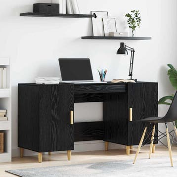 vidaXL Bureau Zwart Eiken Bewerkt hout 140 x 50 x 75 cm, Verzenden