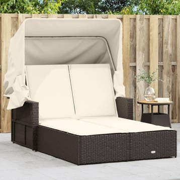 vidaXL Ligbed 2-persoons met luifel en kussens poly rattan, Verzenden
