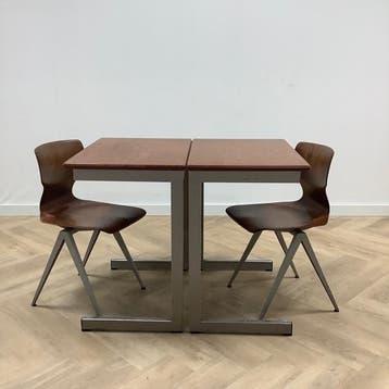complete schoolset Galvanitas set 10 stoelen + 10 tafels,, Huis en Inrichting, Stoelen, Gebruikt, Grijs, Hout