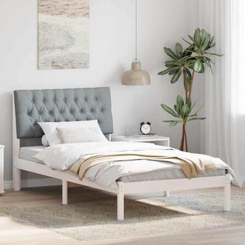 vidaXL Bedframe met Gevoerde Hoofdbord met hoofdeinde Wit, Verzenden, Nieuw