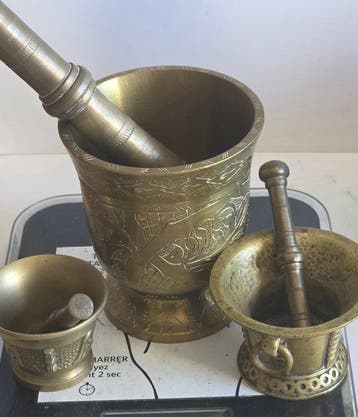 Mortier et pilon (3) - Laiton doré - mortier laiton ou