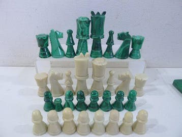 Magnifique jeu déchecs en marbre et malachite 1950/60 Zaire