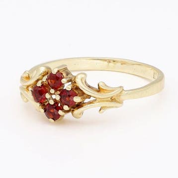 Ring - 14 karaat Geel goud, Teka. - Granaat, Nieuw