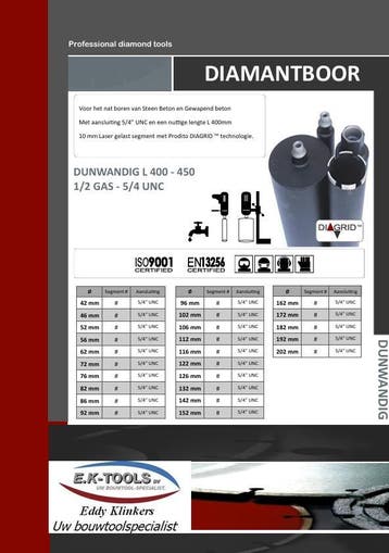 Diamant Kernboor Nat Dunwand - Beton - Gewapend beton., Verzenden, Nieuw