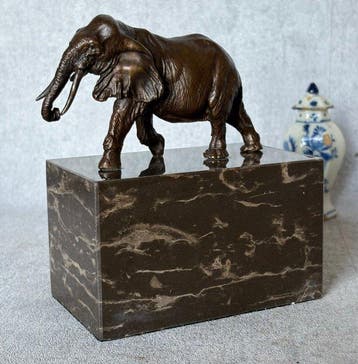 Beeld, Olifant - 15 cm - Brons, Marmer, Antiek en Kunst