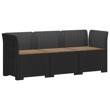 vidaXL 3-Zits Tu bank met Kussens Rattan Look PP Antraciet, Verzenden