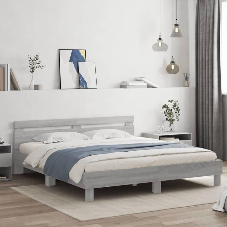 vidaXL Bedframe met hoofdeinde bewerkt hout grijs sonoma, Maison & Meubles, Chambre à coucher | Lits, Envoi