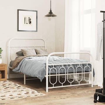 vidaXL Bedframe met hoofd- en voeteneinde metaal wit 100x200, Verzenden
