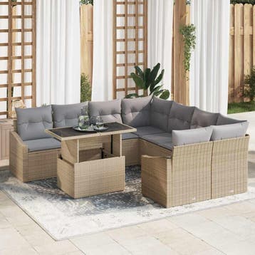 vidaXL Tuinbank Set met opslag 9 pcs Beige Poly rattan, Verzenden, Nieuw