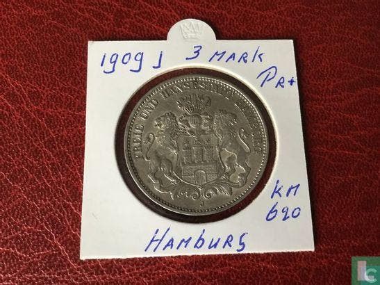 Hamburg 3 mark 1909, Timbres & Monnaies, Monnaies | Europe | Monnaies non-euro, Envoi
