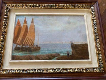 Gino Romiti (1881-1967) - Pescatori sugli scogli di Livorno