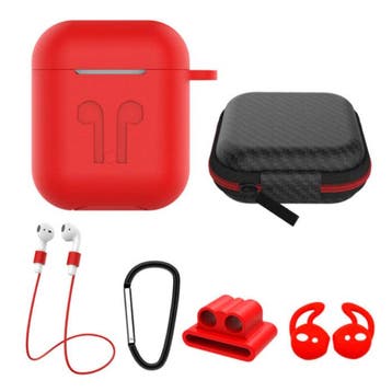 6 in 1 Kit voor AirPods 1 / 2 Rood - Hoesje / Anti-Lost, Verzenden, Nieuw