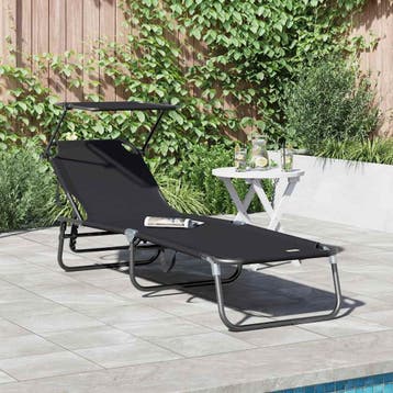 vidaXL Opvouwbare zonnebed Zwart 190 x 57 x 81 cm oxford, Tuin en Terras, Verzenden, Nieuw