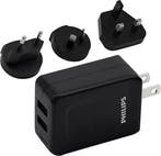 2dekans | Philips Reisoplader - DLP2610T/00 - 2x USB - 3, Telecommunicatie, Ophalen of Verzenden, Nieuw