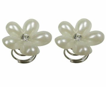 Haarspeld Curlies 2cm - Bloem Parel Strass Steentje - Wit, Handtassen en Accessoires, Nieuw