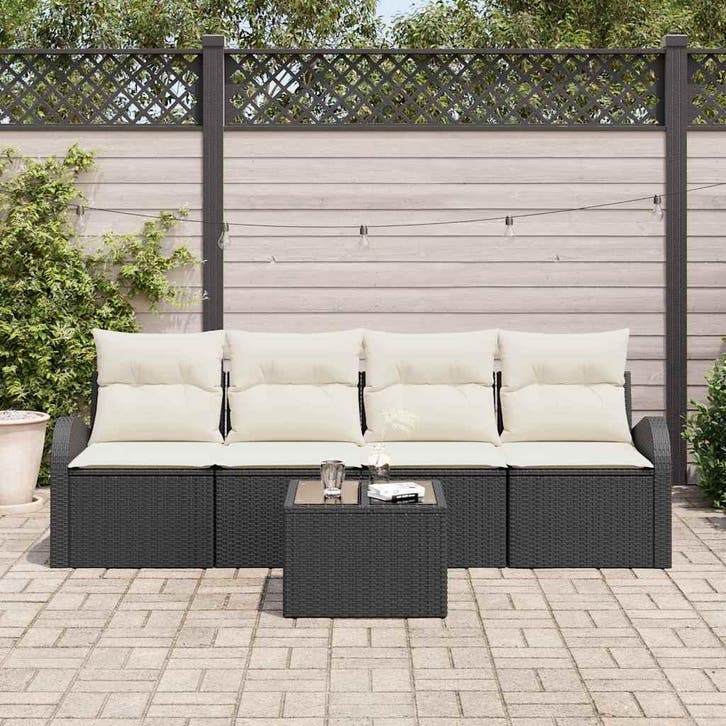 vidaXL Tuinbank Set met opslag 5 pcs Zwart en Crème poly, Tuin en Terras, Tuinsets en Loungesets, Nieuw, Verzenden
