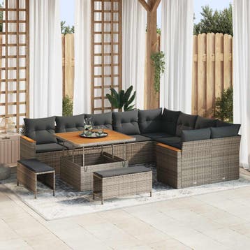 vidaXL Tuinbank Set 12 st Grijs poly rattan, Verzenden, Nieuw