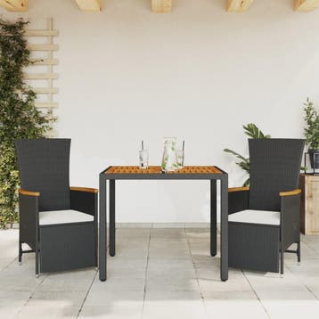 vidaXL 3-delige Tuinset met kussens poly rattan zwart, Verzenden, Tuinset