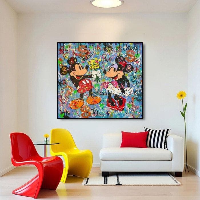 Alberto R. 70 x 100 cm - Mickey y Minnie Mouse: La Era del, Antiek en Kunst, Kunst | Schilderijen | Modern