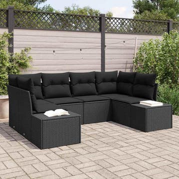 vidaXL Tuinbank Set 6 st 6-Aantal zitplaatsen Zwart Poly, Verzenden, Nieuw