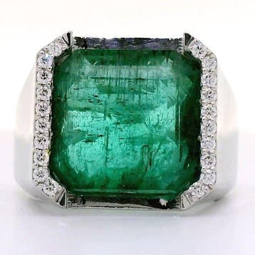 Ring Platina - 10.93ct. tw. Smaragd - Diamant - Platina