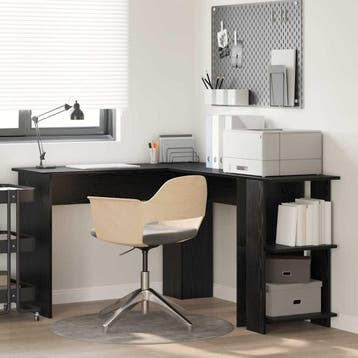 vidaXL Hoekbureau Zwart Eiken Bewerkt hout 140 x 113,5 x 75, Verzenden, Nieuw