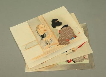 Set of 3 Woodblock Frontispiece - Beautiful Woman, Samurai,