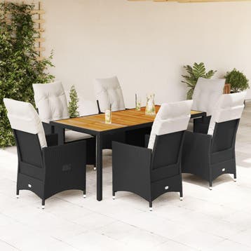 vidaXL 7-delige Tuinset met kussens poly rattan zwart, Verzenden, Nieuw, Tuinset