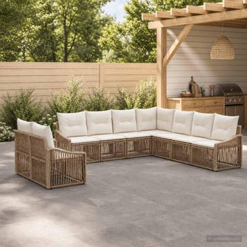 vidaXL Tuinbank Set 9 st Beige poly rattan, Verzenden