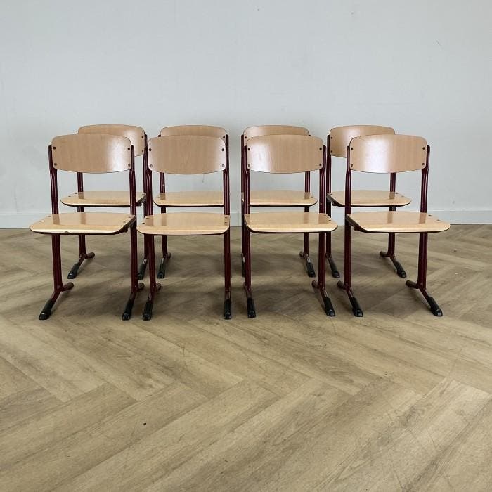 Eromes set van 8 schoolstoelen (rode stip) zithoogte 36 cm,, Maison & Meubles, Chaises