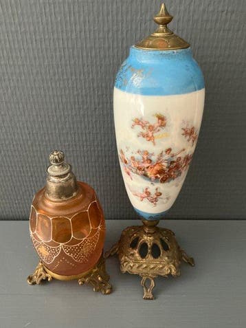 Vase (2) - Porcelaine, Bronze, Laiton, Verre - Vase et