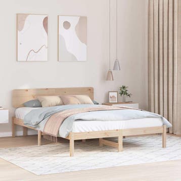 vidaXL Bedframe met hoofdeinde Naturel 200 x 200 cm Massief, Huis en Inrichting, Verzenden, Nieuw