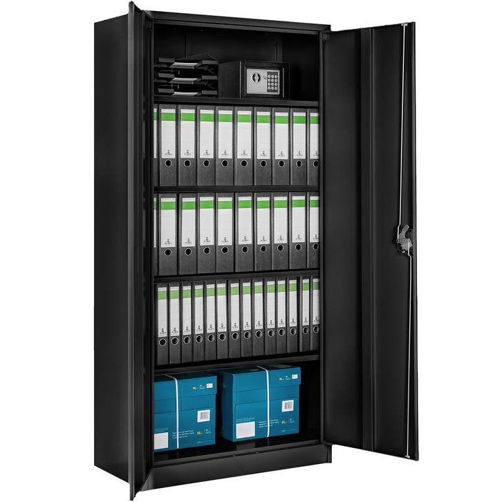 tectake Archiefkast Blain met 5 planken 40x80x180cm - zwart, Huis en Inrichting, Kasten | Roldeurkasten en Archiefkasten, Verzenden