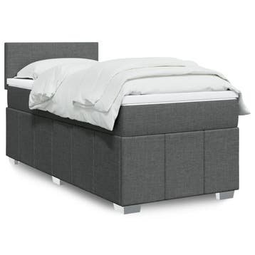 vidaXL Boxspring met matras stof donkergrijs 90x200 cm, Verzenden