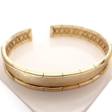 Gouden klemarmband met structuur; Maat L (Slavenarmband), Ophalen of Verzenden, Gebruikt, Goud, Goud