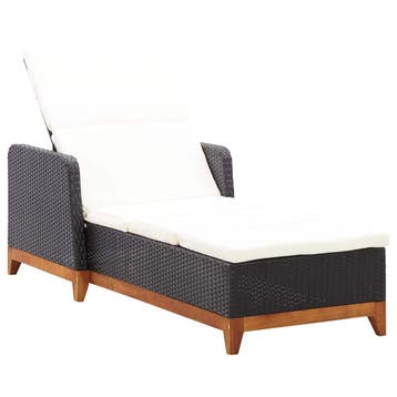 vidaXL Ligbed poly rattan en massief acaciahout zwart, Verzenden