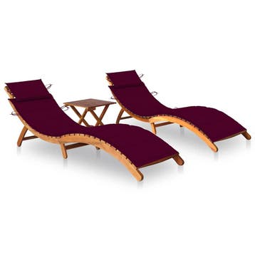 vidaXL Ligbedden 2 st met tafel en kussens massief, Tuin en Terras, Verzenden, Nieuw
