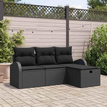 vidaXL Tuinbank Set 4 st Zwart poly rattan, Verzenden, Nieuw