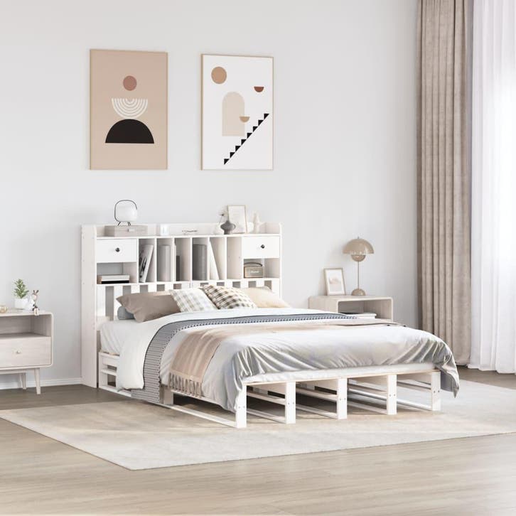 vidaXL Bed met boekenkast zonder matras grenenhout wit, Huis en Inrichting, Slaapkamer | Bedden, Nieuw, Verzenden