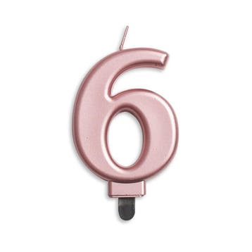 Kaars 6 Jaar Rose Goud Metallic 8cm, Verzenden, Nieuw