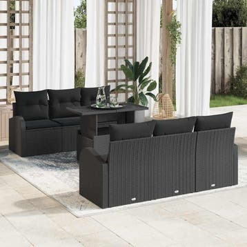 vidaXL Tuinbank Set 7 st Zwart Poly Riet, Verzenden