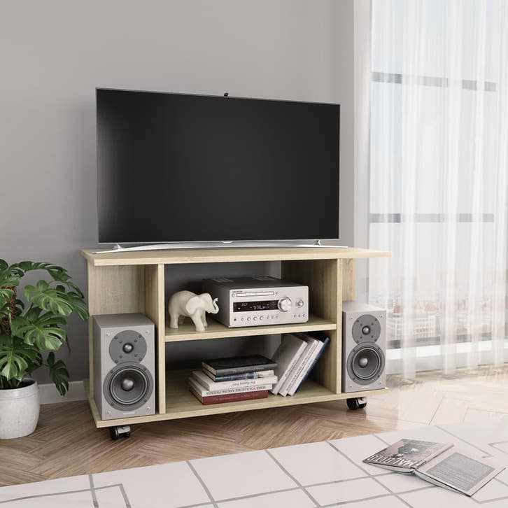 vidaXL Tv-meubel met wieltjes 80x40x45 cm bewerkt hout, Huis en Inrichting, Kasten |Televisiemeubels, Nieuw, Verzenden