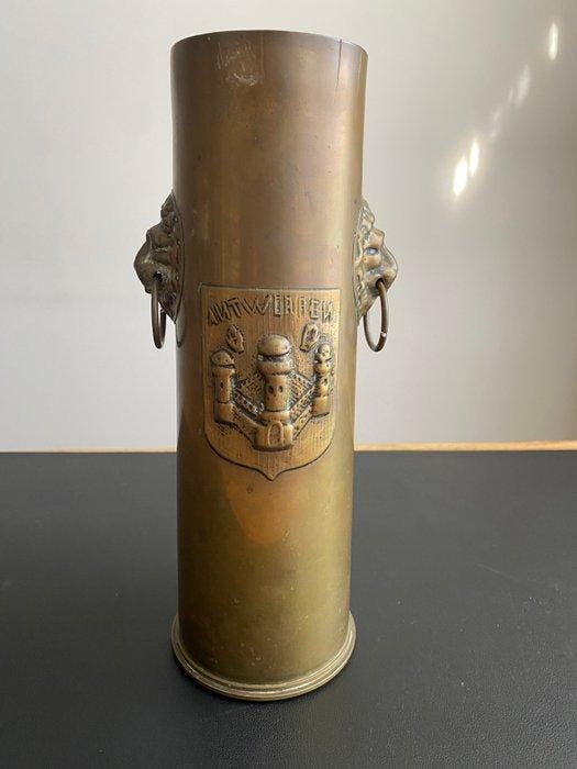 Vaas (3) - Messing - Antwerpen Trench Art WW2, Antiquités & Art, Curiosités & Brocante