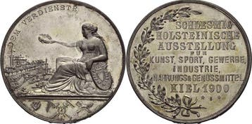 Verzilverte brons medaille 1900 Schleswig-holstein medaille, Verzenden, België