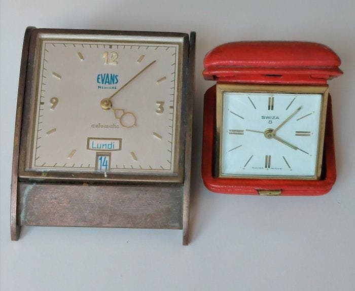 Horloge de bureau (2) - Evans Products Co - - Bronze doré -, Antiquités & Art, Curiosités & Brocante