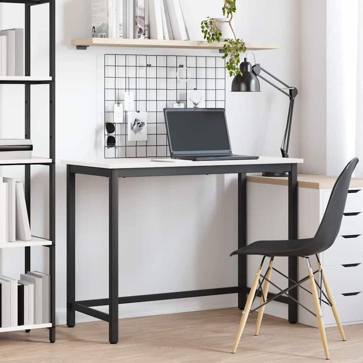 vidaXL Tafel Wit 100 x 50 x 77 cm Engineered hout en staal, Huis en Inrichting, Bureaus, Nieuw, Verzenden