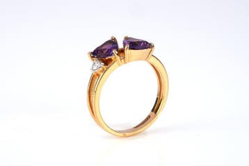 Bague - 18 carats Or jaune - 1.33ct. tw. Améthyste - Diamant, Nieuw
