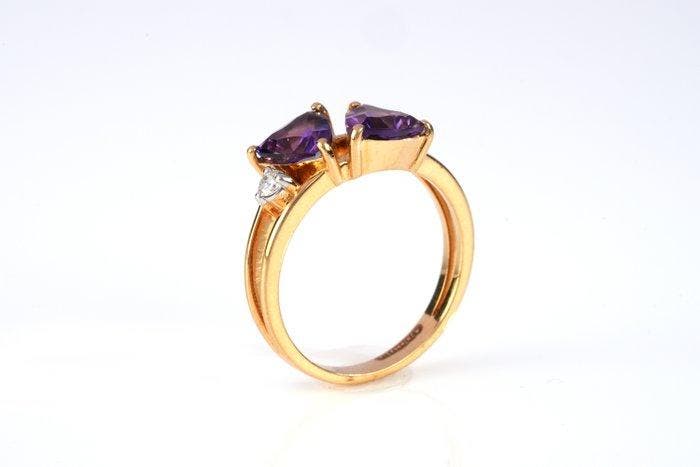 Bague - 18 carats Or jaune - 1.33ct. tw. Améthyste - Diamant, Handtassen en Accessoires, Ringen
