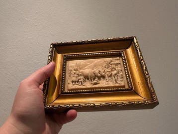 sculptuur, Schilderij boer met dieren - 13 cm - Hars, Hout