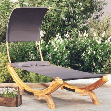 vidaXL Loungebed met luifel 100x200x126 cm gebogen hout, Verzenden